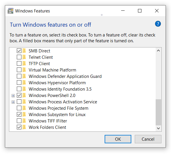 Turn Windows features on or off